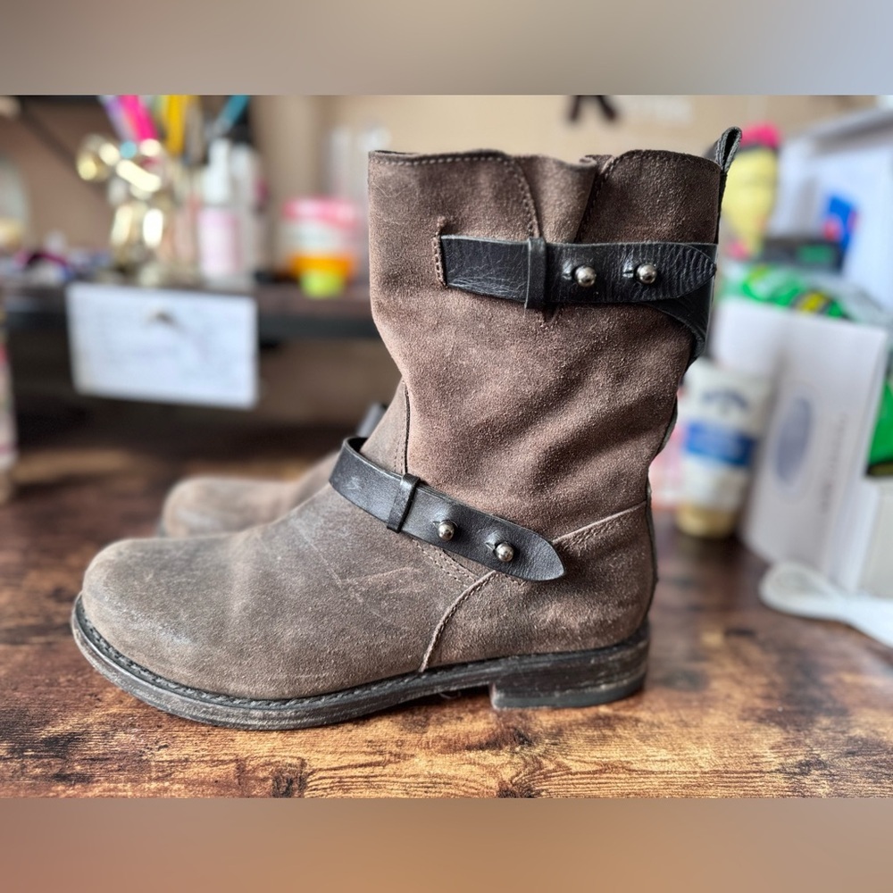 rag & bone brown Suede Moto Boots - Handmade Goodyear Welt - Sz 38 - Picture 9 of 11